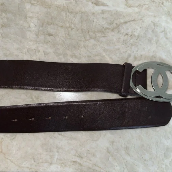 Authentic Chanel silver buckle brown belt 85 - Picture 5 of 7